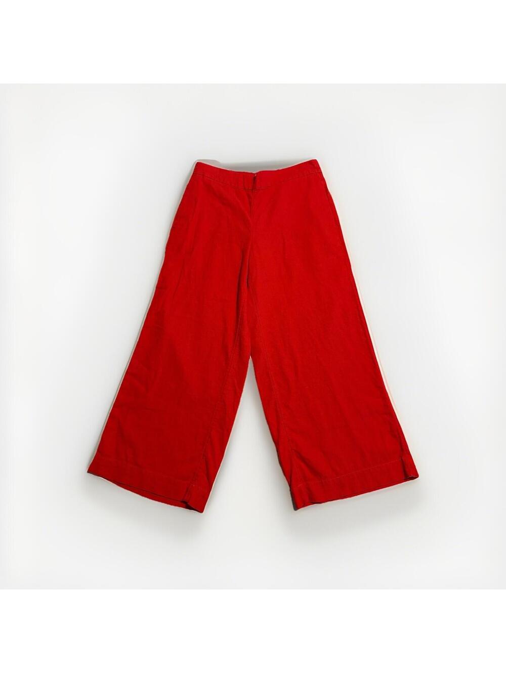 LOFT Striped Linen Wide Leg Pants Womens S Pull On Red Beach Boho
